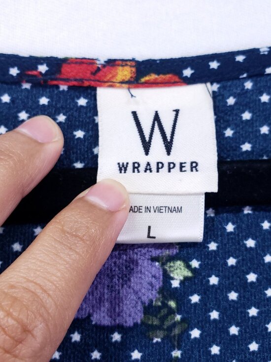 Wrapper Navy Blue Mini Stars Colorful Floral Lightweight Wrap Mid Dress Size L - Picture 2 of 13